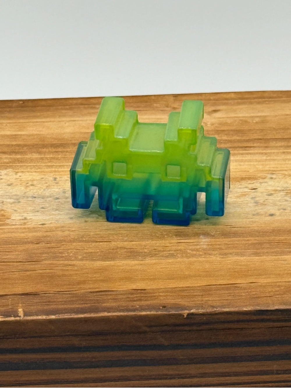 Green and Blue Pixel Space Invaders Figurine